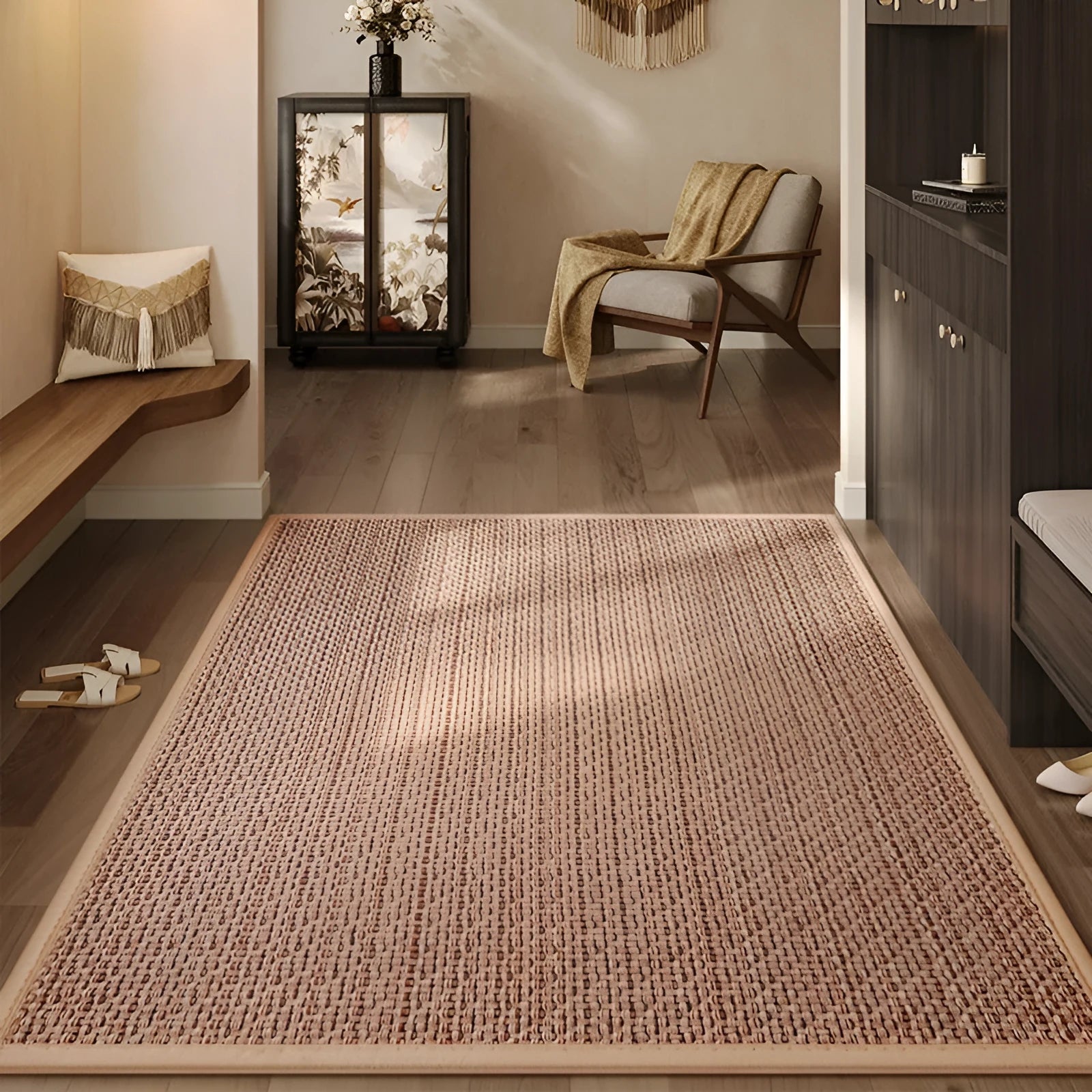 Linen floor mat 60x90cm in solid colour for entrance use