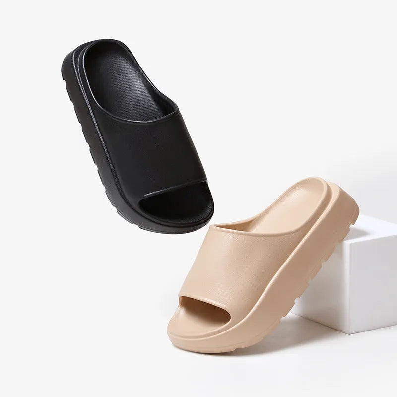 Women's thick soled beach slippers in fish mouth design with 5.5cm EVA sole