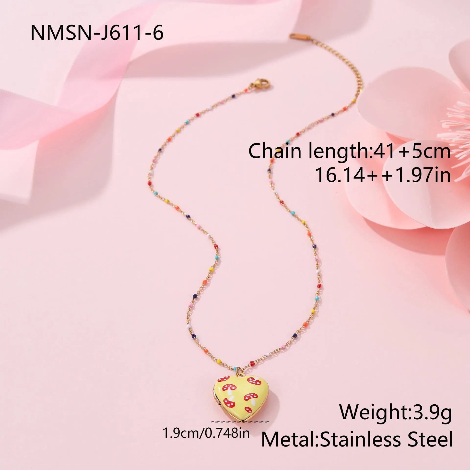 Stainless steel fruit pendant necklace with 18K gold plating on 41-50cm chain