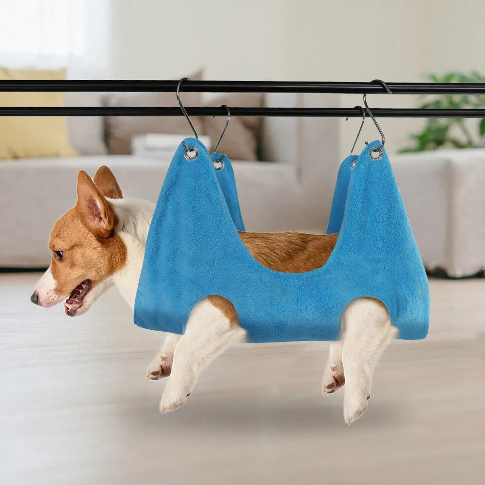Dog grooming hammock in blue cloth for bathing and nail trimming for small medium large dogs and cats