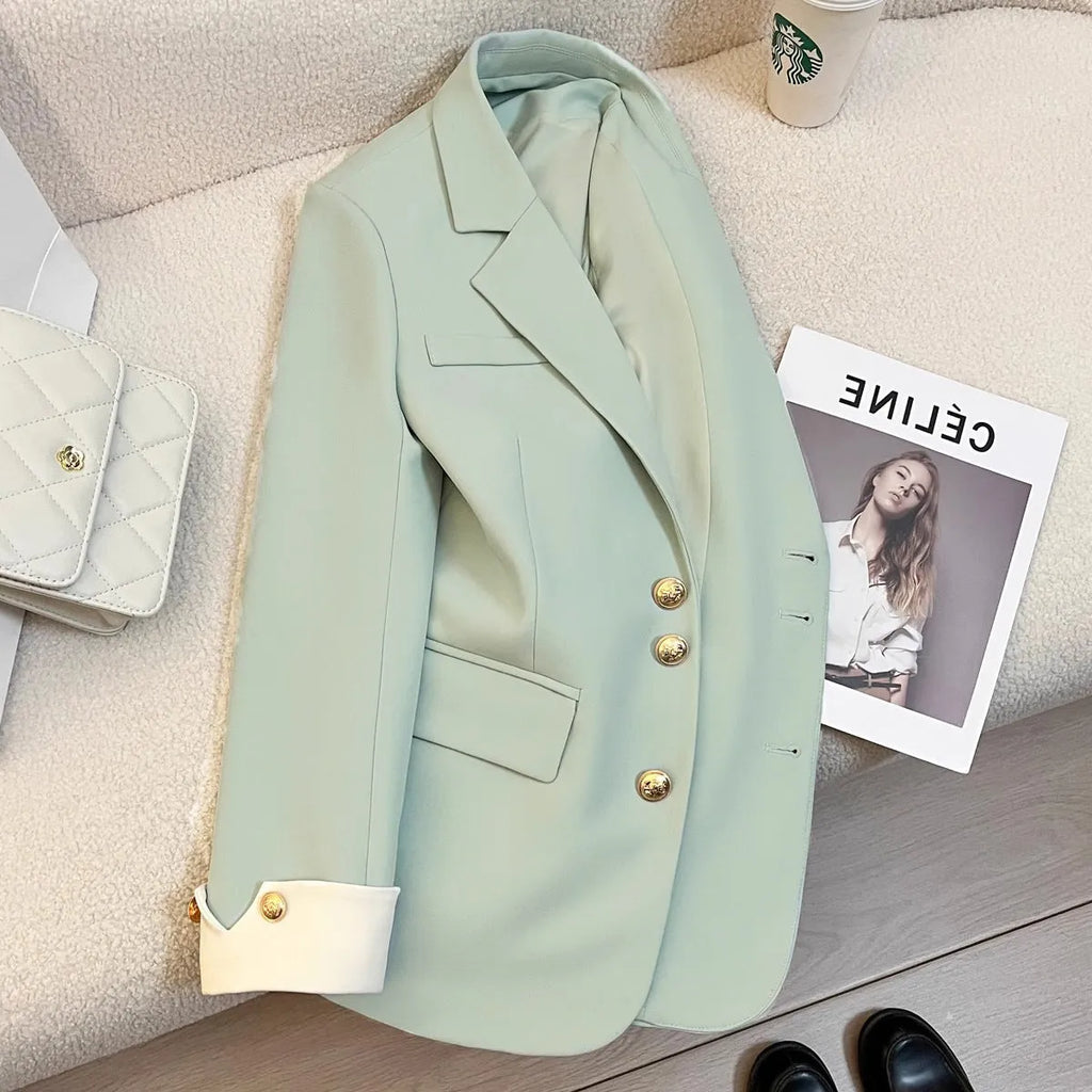 Women's medium-length loose polyester coat in milky white with pockets and regular long sleeves