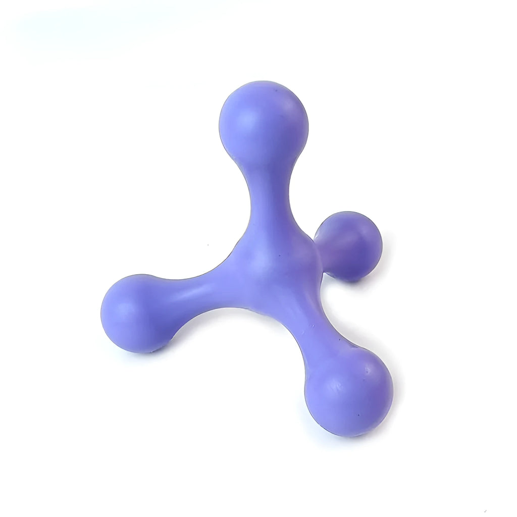 Beef-flavoured silicone three-leg chew toy for puppies in blue, green, purple, red, or red purple