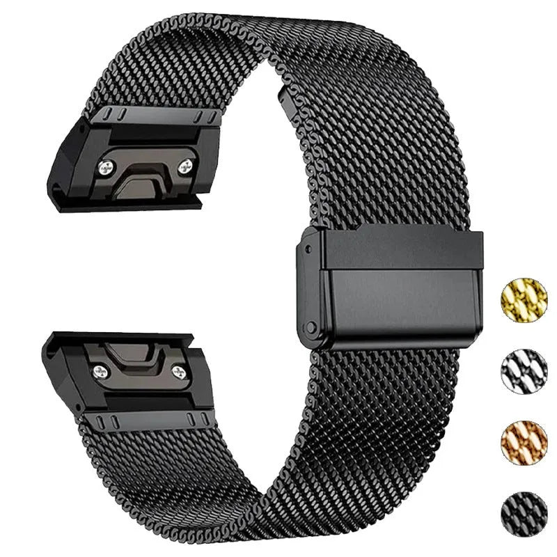 Stainless steel card strap watch band for Garmin Fenix smartwatch in silver finish