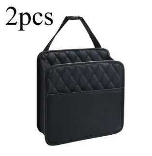 Leather hanging car trash can storage bag in vehicle interior