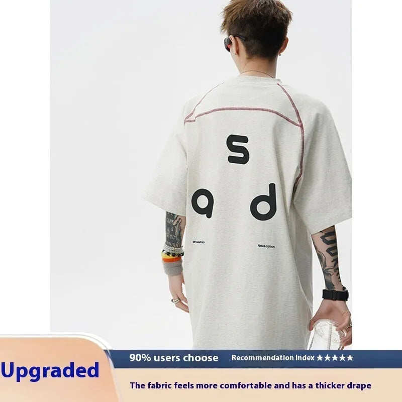 Cotton letter print short-sleeve t-shirt in loose fit with round neck