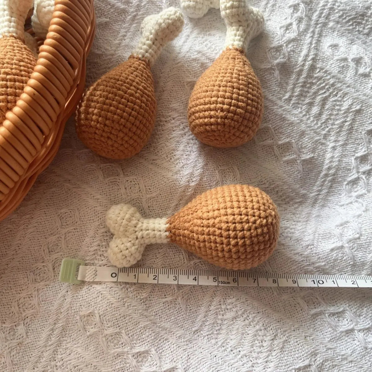 Plush crocheted chicken leg pendant key chain approximately 8 cm soft decoration for bags