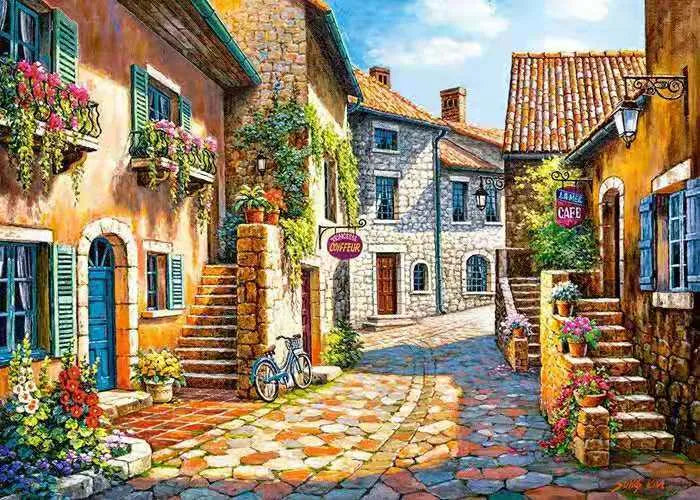 Rimless linen oil painting with lakeside landscape scenery in 40x50cm size for wall decoration