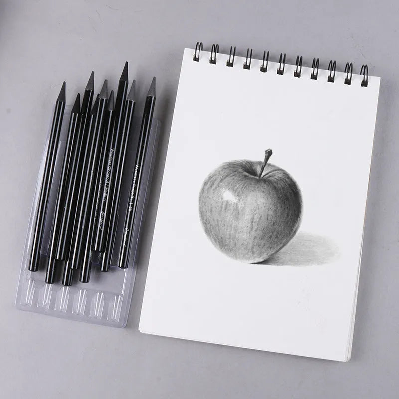 Wooden graphite and carbonized drawing pencils for artists on suction card packaging