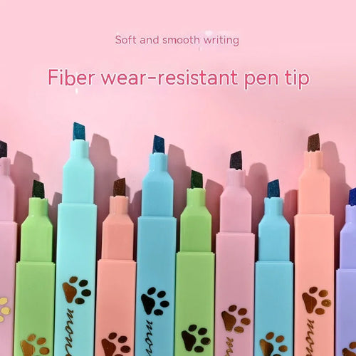 Cat's Paw box of six fluorescent marker pens with oblique tips in assorted colours.