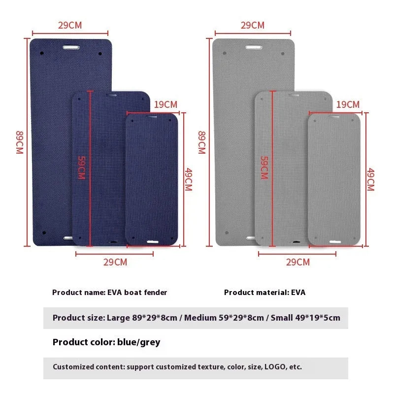 Blue and grey EVA foam marine fender bumper for boat dock protection