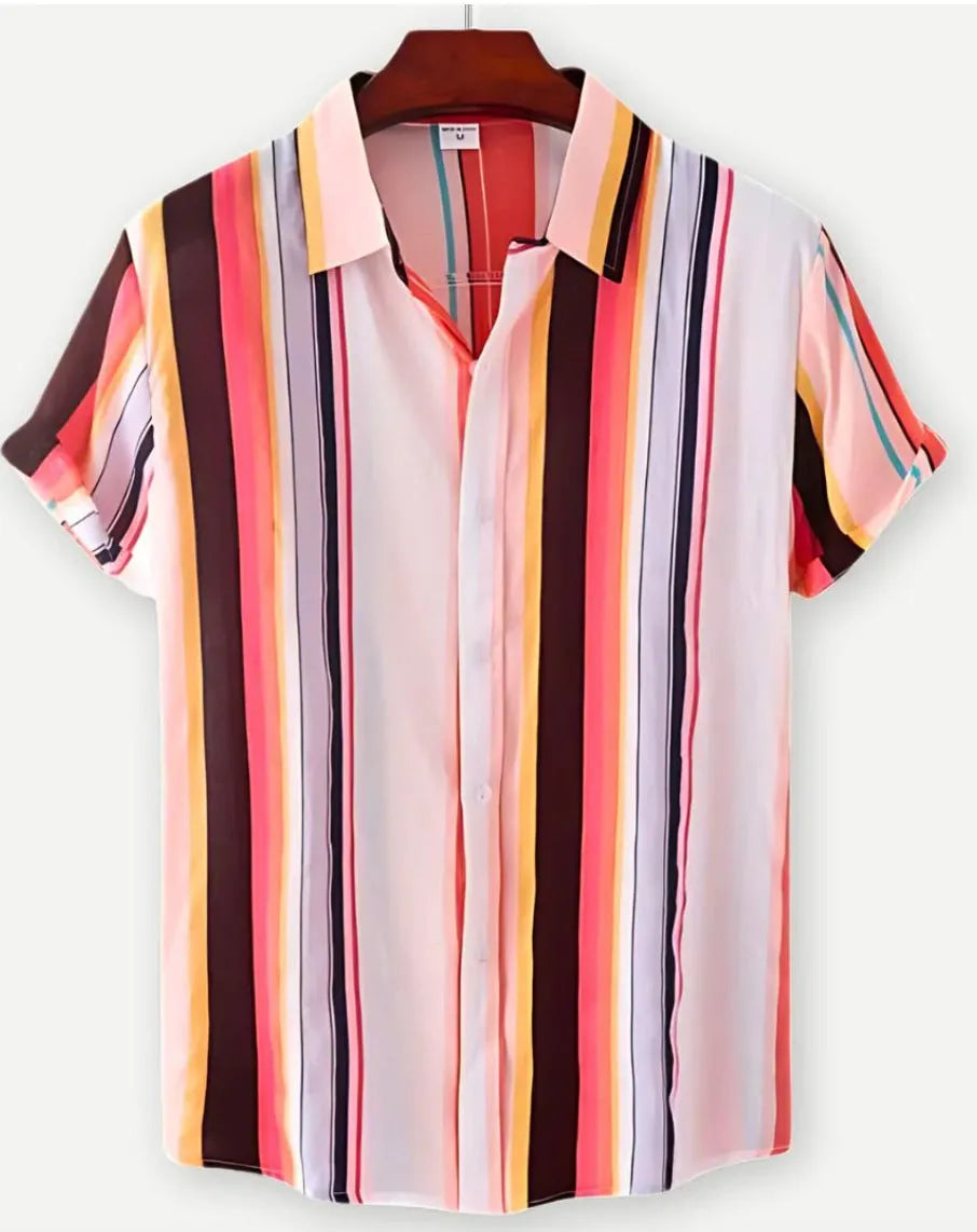 Hawaiian floral print short sleeve shirt with lapel design on elastic polyester fabric