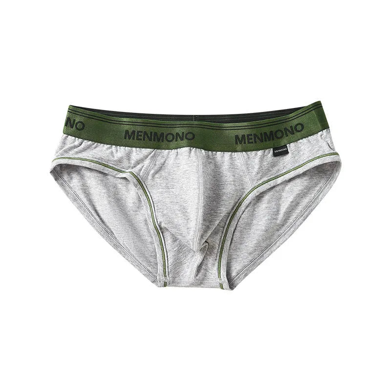 Men's low-waist cotton briefs shown in a two-tone colour combination, such as black with red trim.