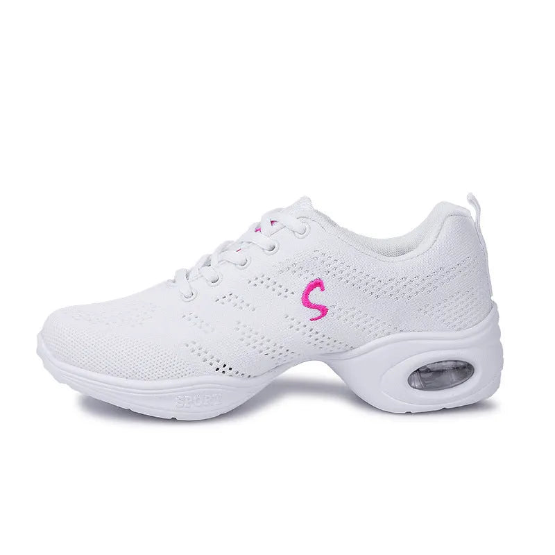 Women's breathable fly woven mesh dancing shoes with PU sole in multiple colour options