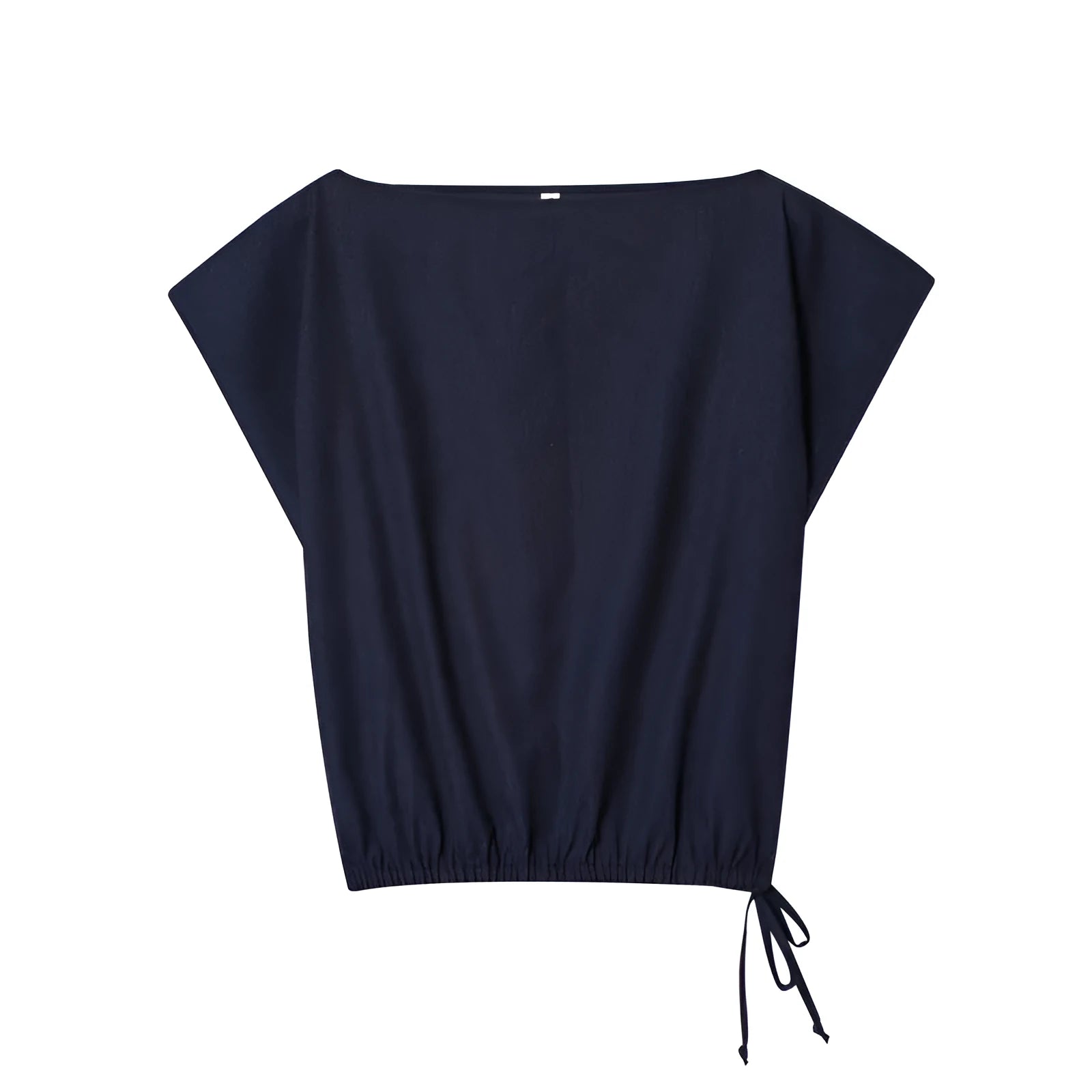 Women's two-piece set with off-neck flounced sleeve top and wide leg trousers in blended polyester fabric