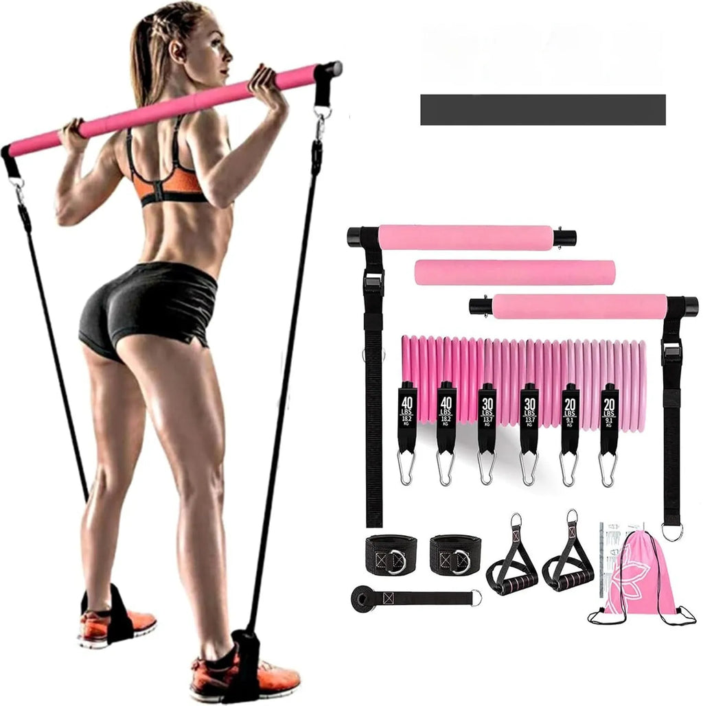 Yoga gymnastic bar with 180 pounds TPE resistance band pull rope set in pink or black