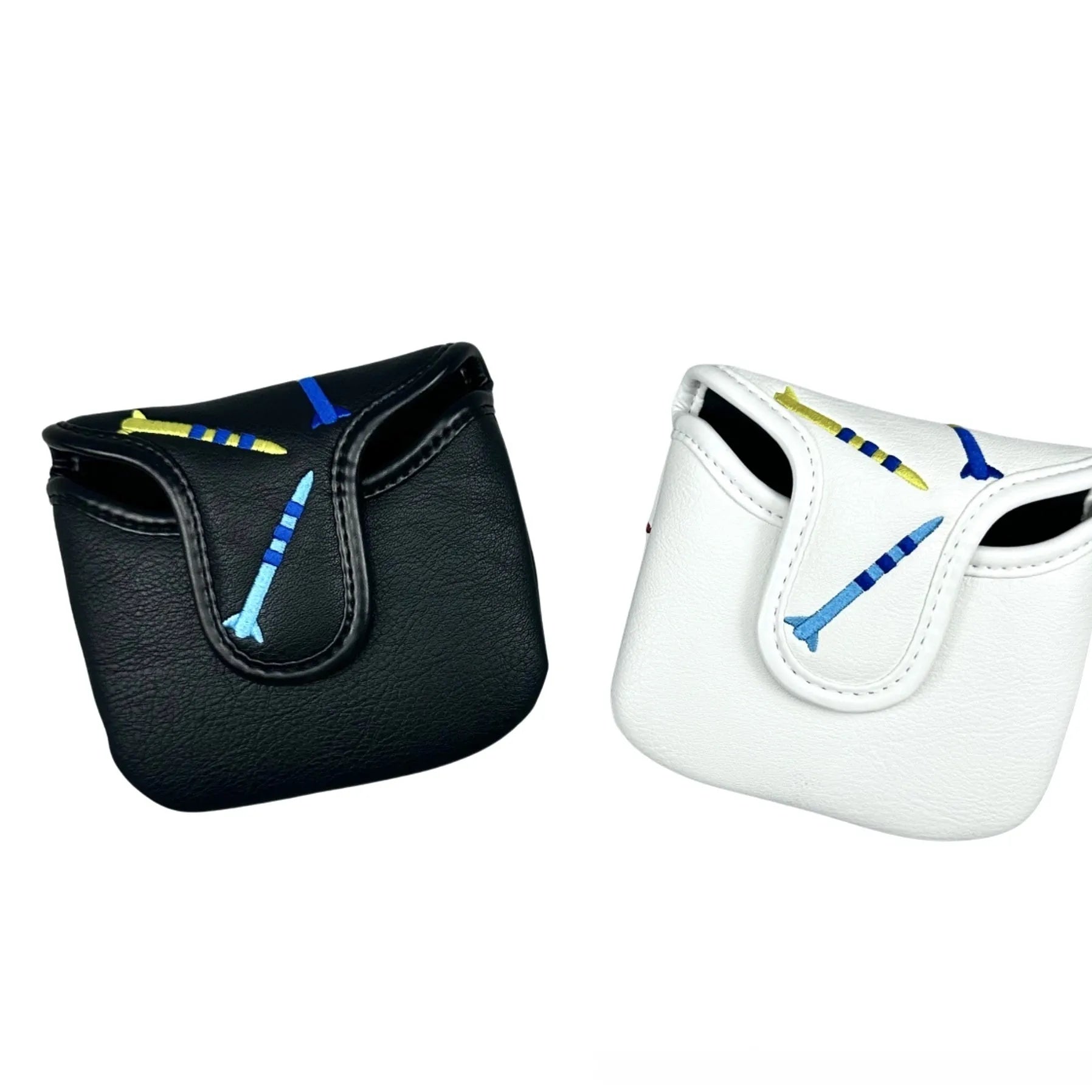 Black and white golf square putter protective sleeve made of PU leather.