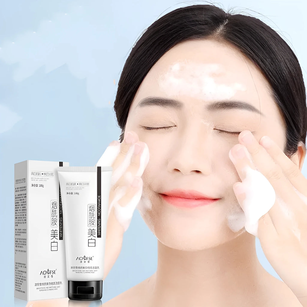 White facial cleanser bottle for whitening and freckle removal with pore cleansing properties