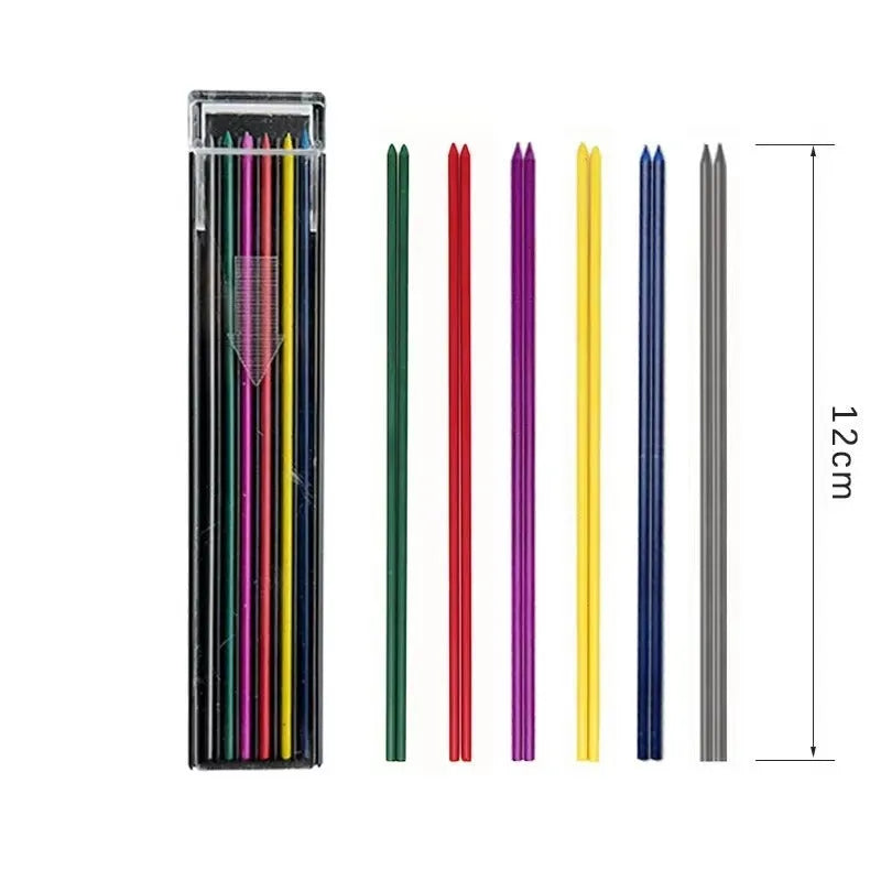 Boxed set of twelve coloured 0.7mm mechanical pencil refill leads in plastic tubes