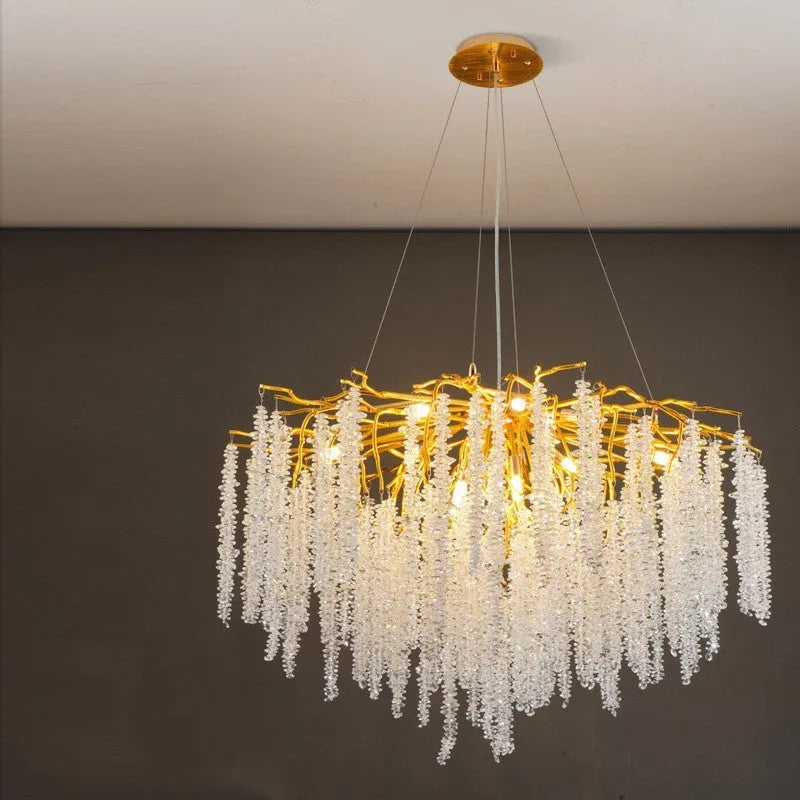 Adjustable height crystal LED chandelier in a choice of round or long styles for villa living room