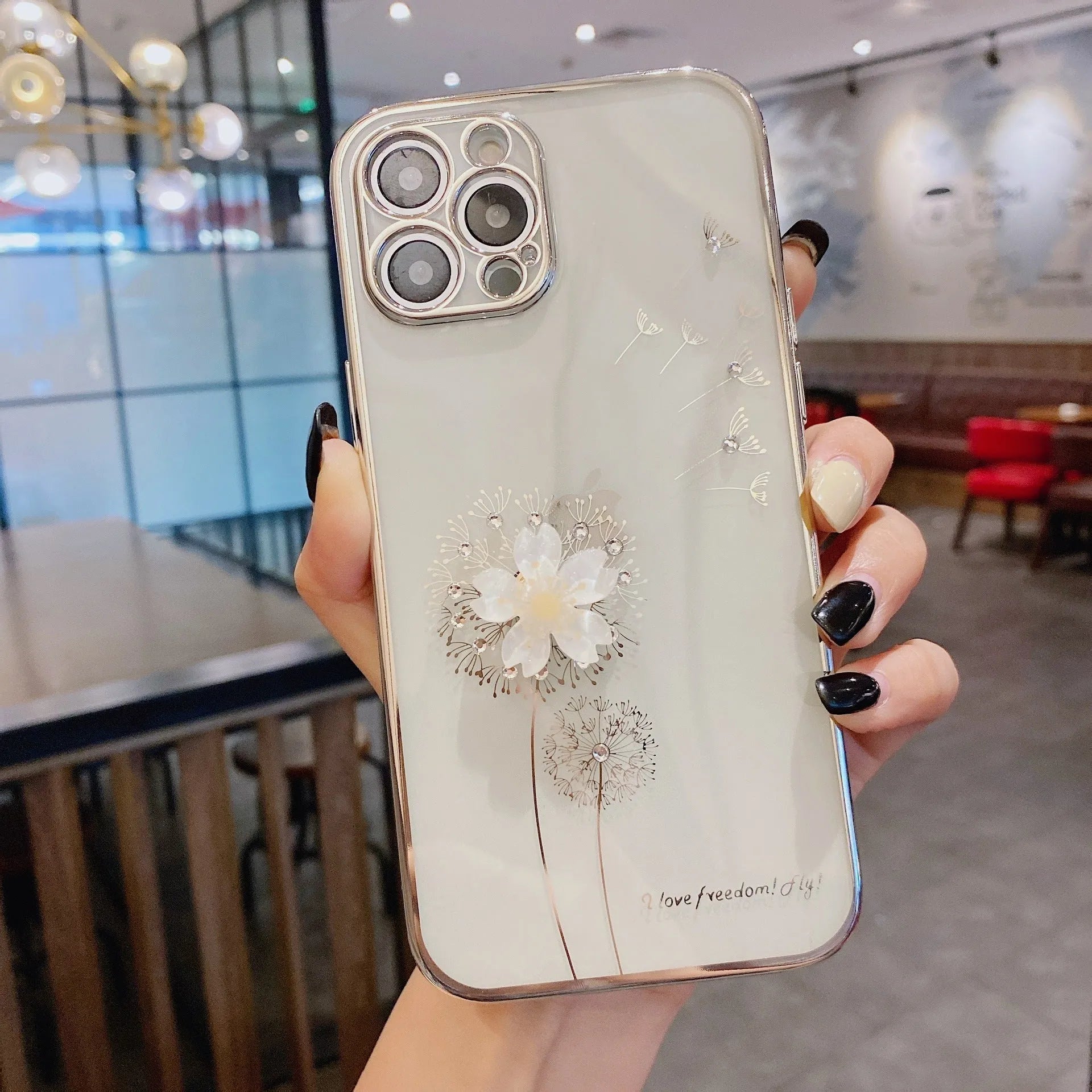 Green 3D flower design phone case with spin stand for iPhone, showing built-in screen protector.