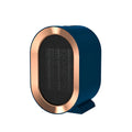 Black desktop electric fan heater with mechanical dial controls and ceramic heating technology