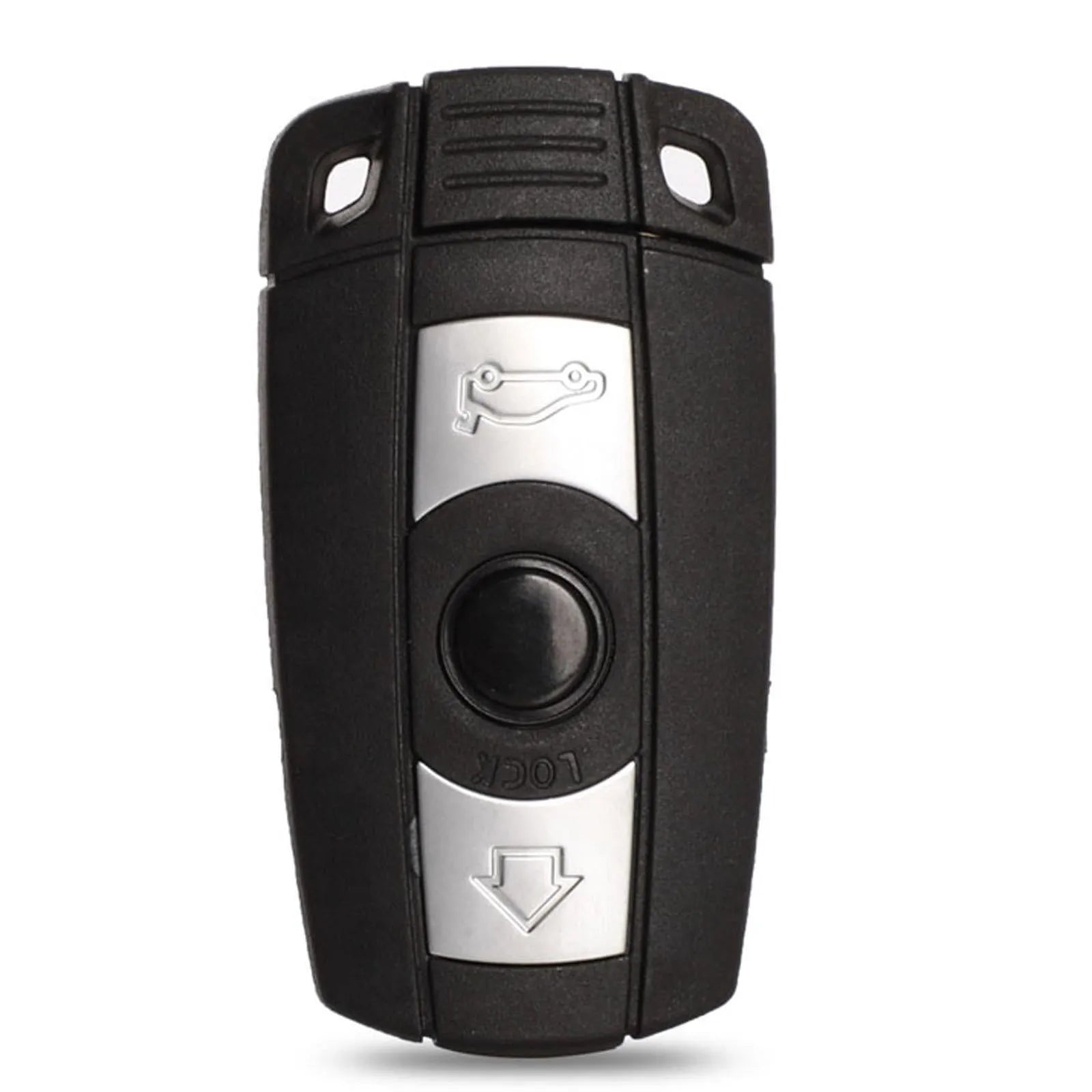 BMW CAS3 semi-intelligent remote car key fob with three buttons, metal and plastic construction.