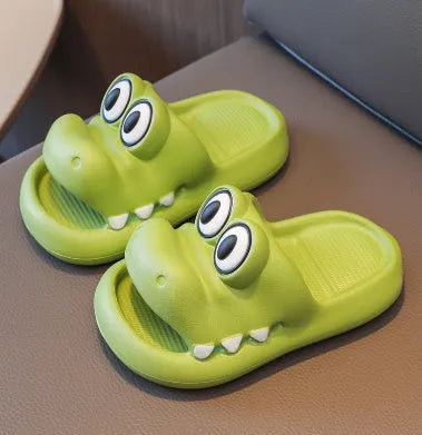 EVA platform sandals with animal pattern for parent and child, in pink, green, yellow, or blue.