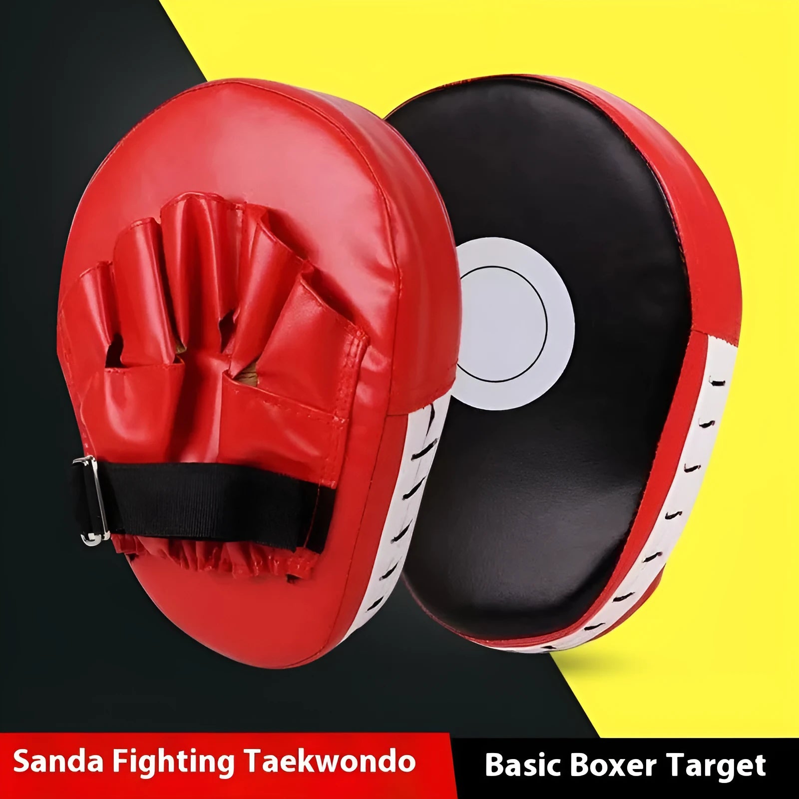 Curved PU boxing target punch mitt with red edge and black surface for Sanda and Muay Thai training