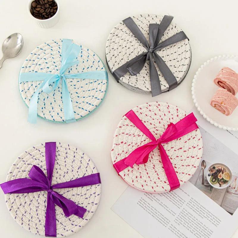 Three round cotton cord coaster placemats in chosen colour with 18cm diameter