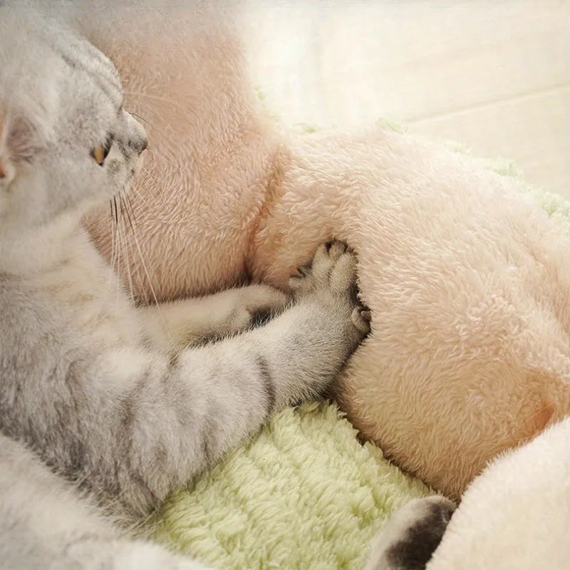Soft fleece cat litter kennel in green colour showing both litter enclosure and pet bed functions