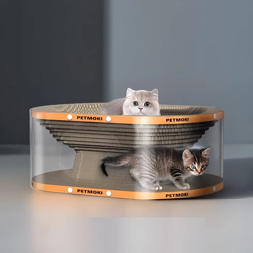 White transparent cat scratch board and diamond-pattern tunnel nest combined into one unit