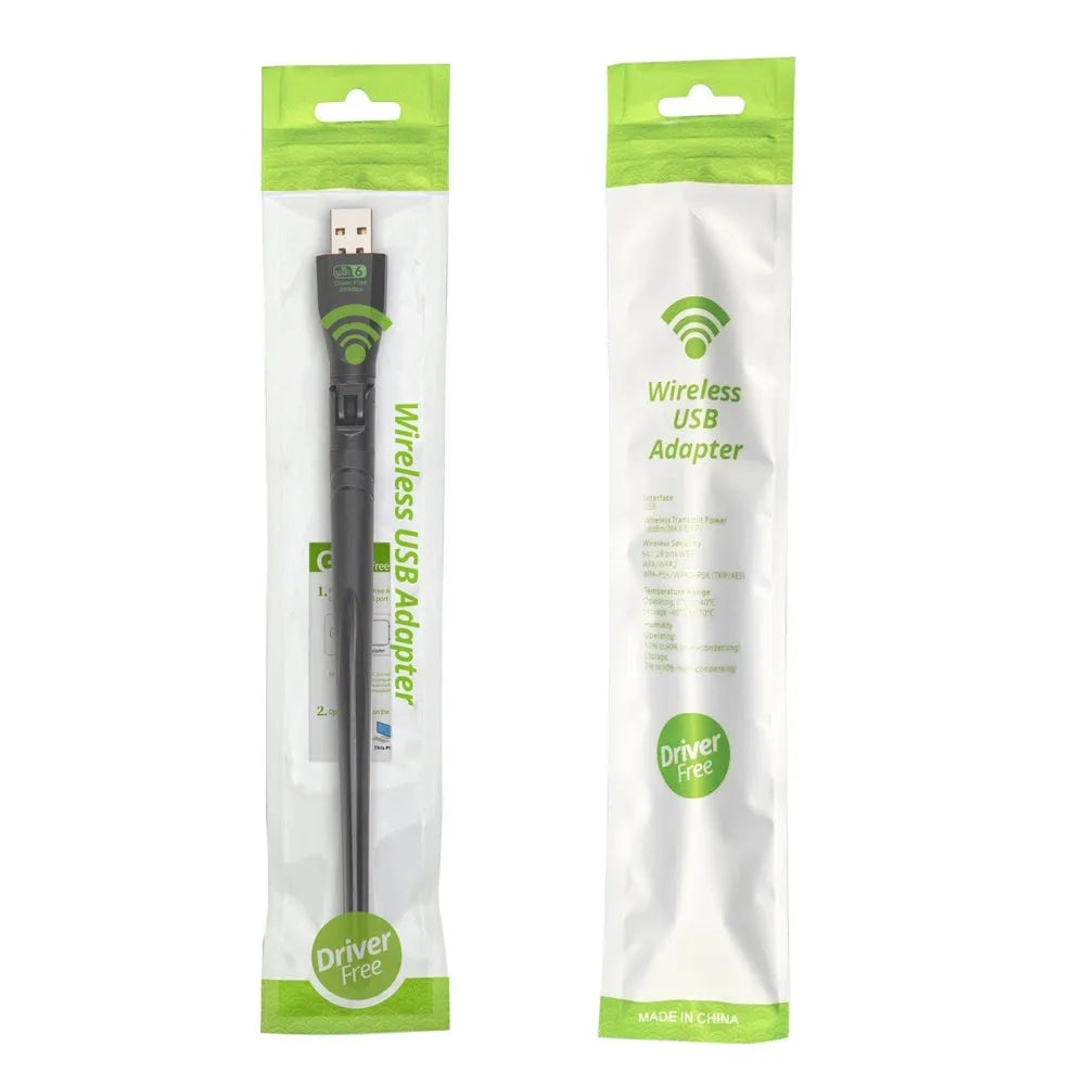 Black USB WiFi 6 wireless network adapter with driver-free installation for computers.