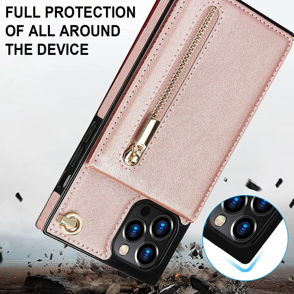 Solid colour leather and TPU mobile phone case in black, purple, green, red, or rose gold for iPhone and Samsung devices
