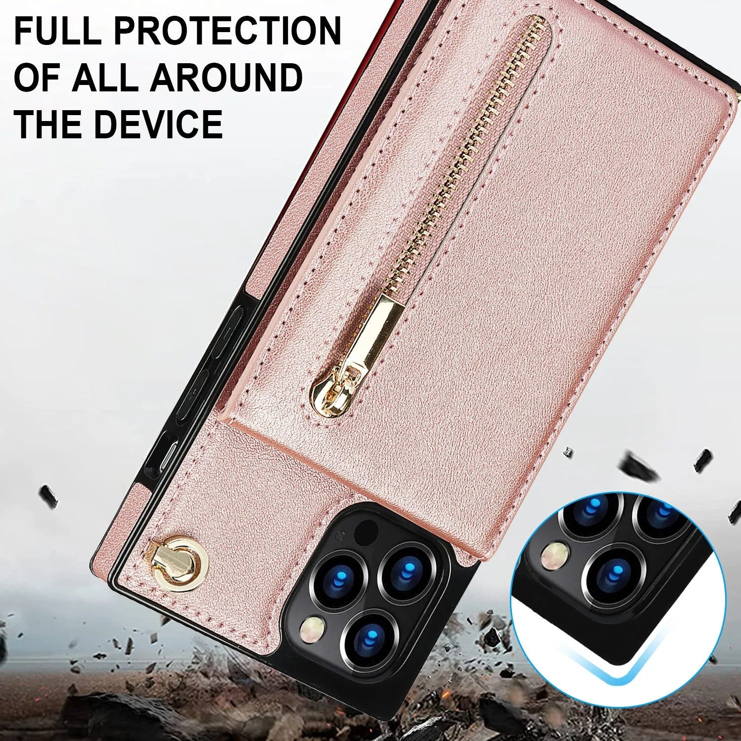 Solid colour leather and TPU mobile phone case in black, purple, green, red, or rose gold for iPhone and Samsung devices