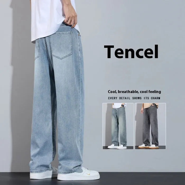 Straight-leg wide trousers in ice silk denim available in UK2560 colour variations
