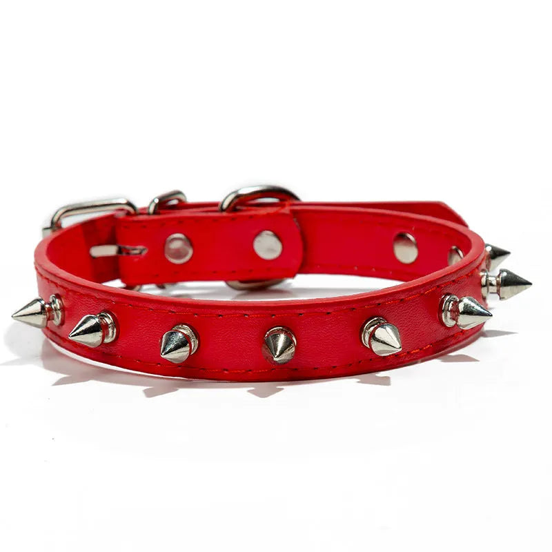Metal-studded dog collar with thickened PU leather and alloy fastener in multiple colour options
