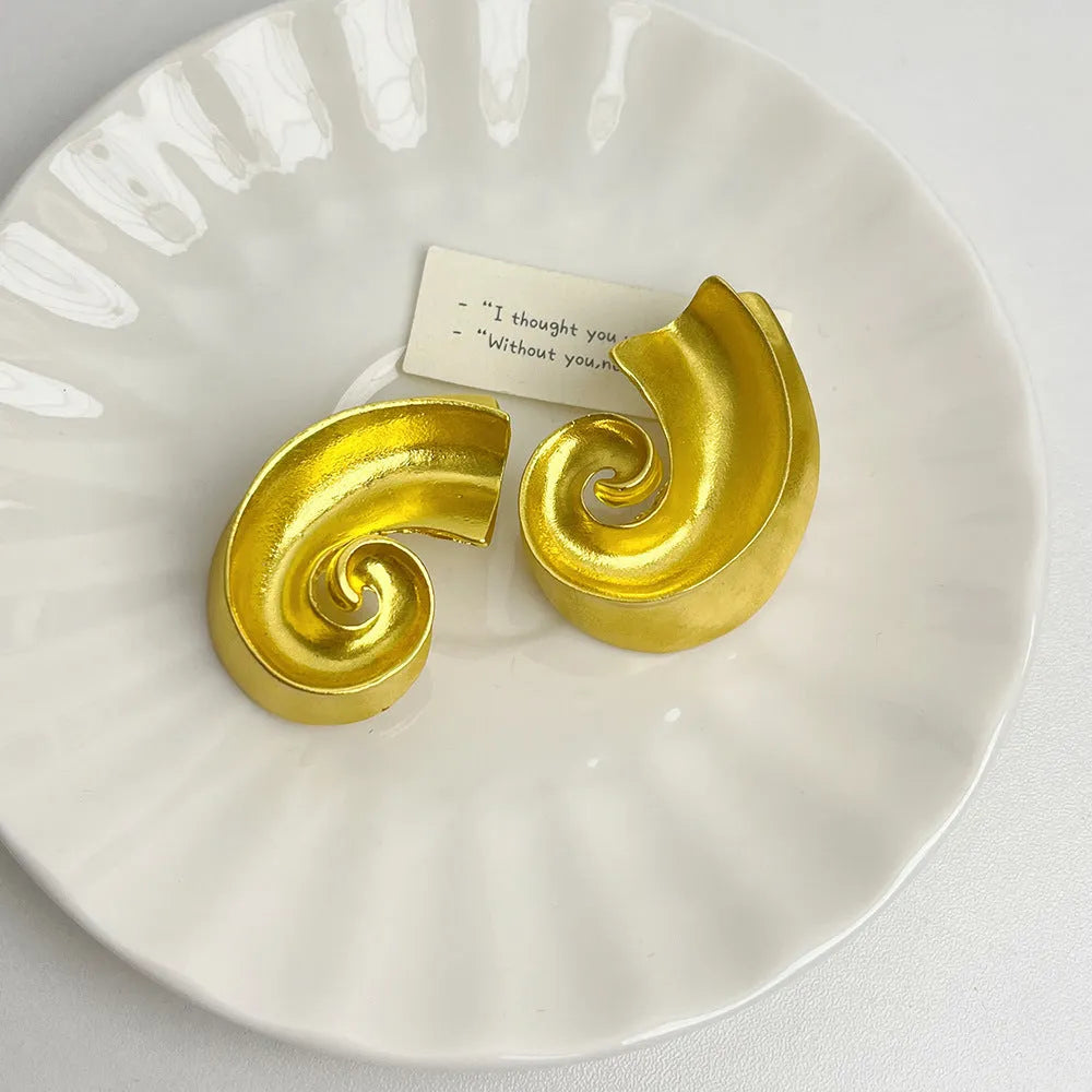 Geometric retro design ear studs with 5cm length in gold and silver electroplated finishes