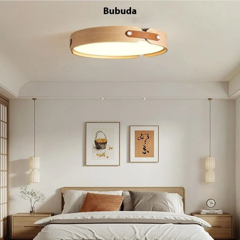 Japanese-style wooden ceiling lamp with PMMA shade in log and walnut finishes