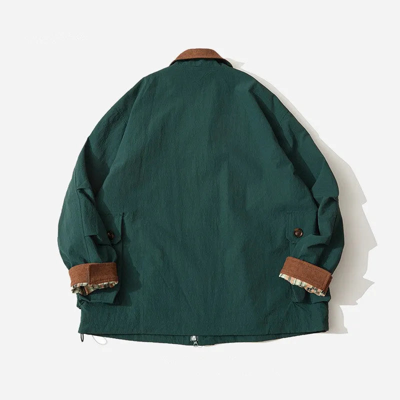 Green solid colour casual polyester jacket with side seam pockets