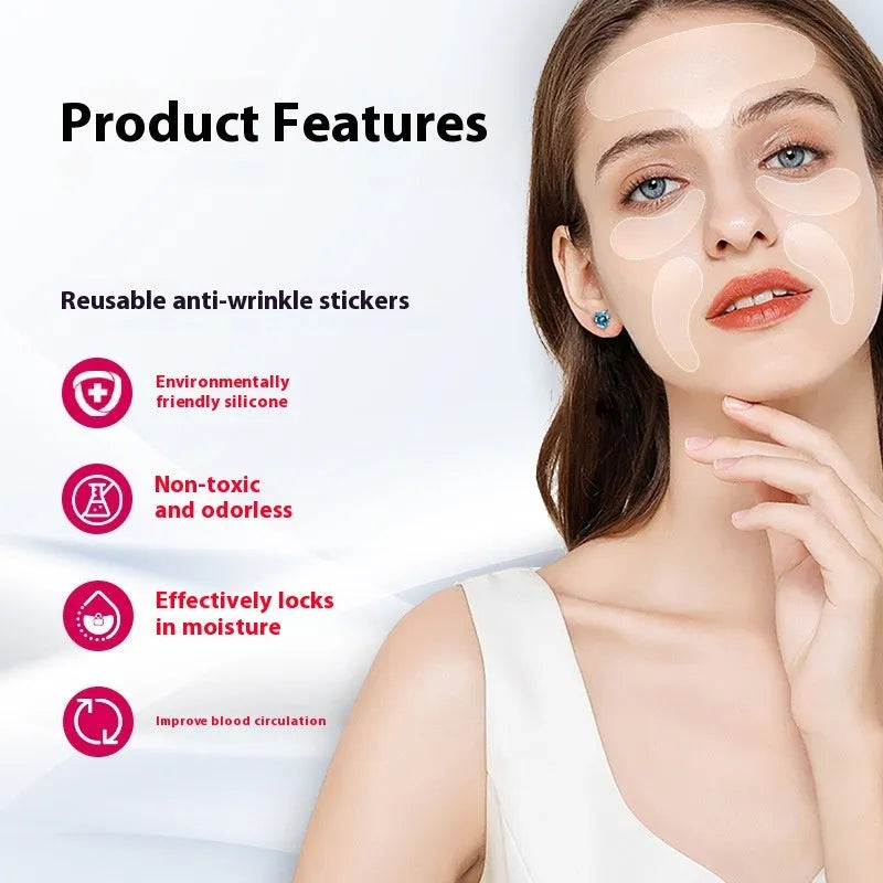 Five silicone anti-wrinkle face stickers set for reusable skincare application