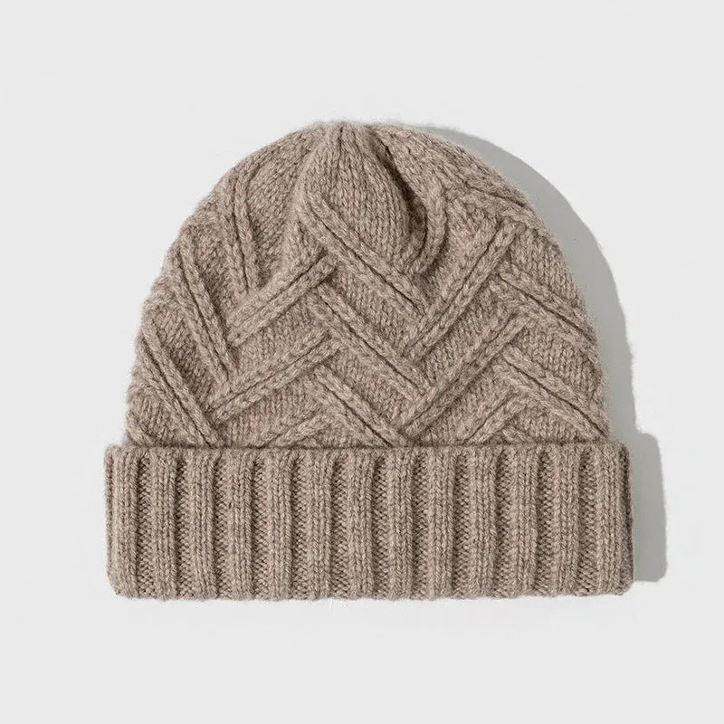 Thickened wool knitted winter hat in dome style available in ivory white khaki red brown grey and black