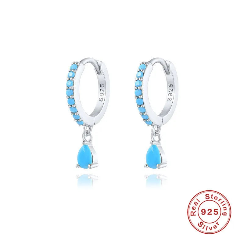 S925 sterling silver water drop earrings with geometric design and gemstone options