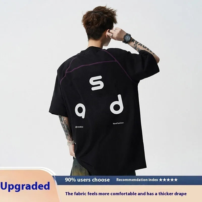 Cotton letter print short-sleeve t-shirt in loose fit with round neck