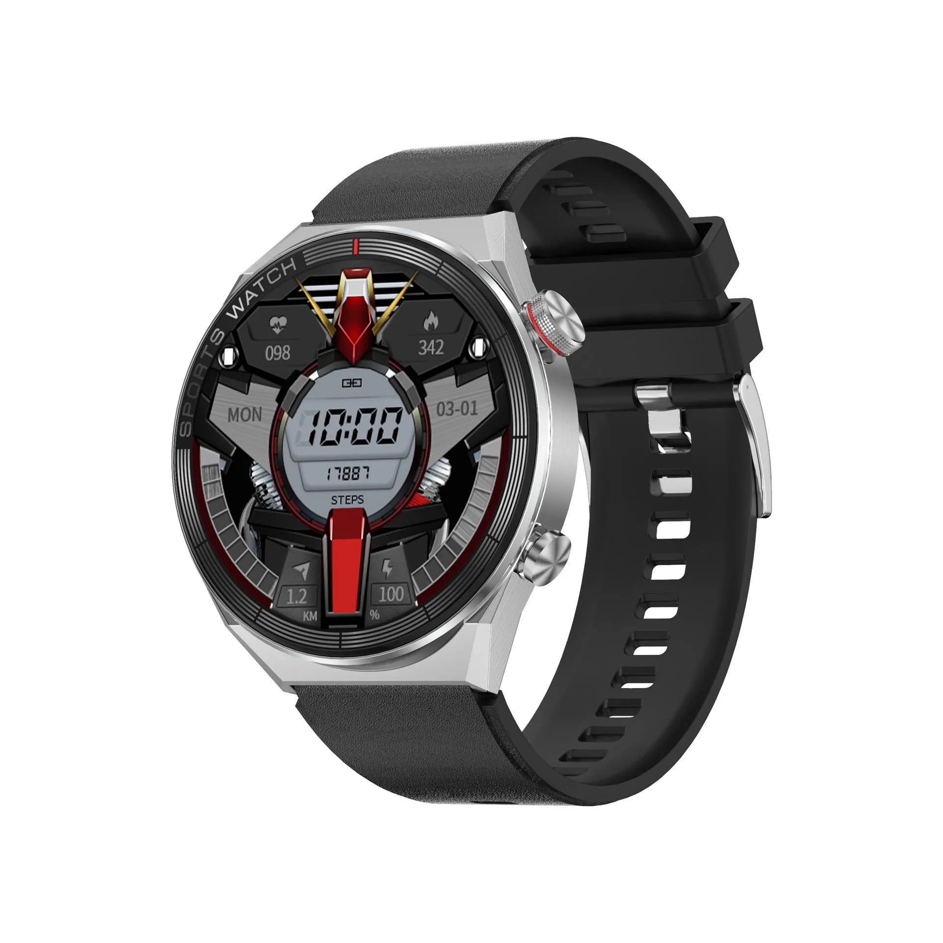 Large screen Bluetooth smart watch with calling function shown in black or silver with multiple strap options