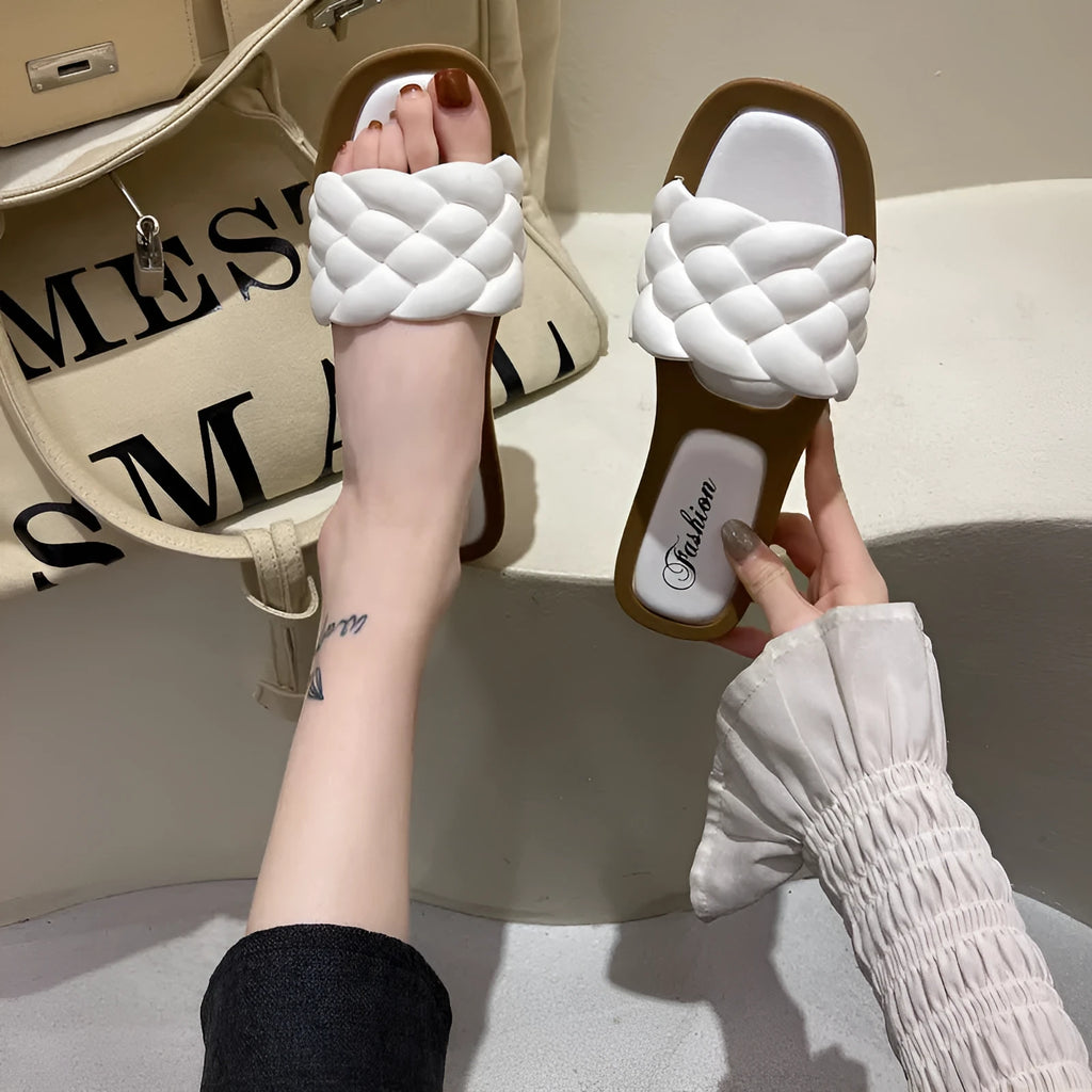 Women's plaid pattern PVC beach sandals with thick anti-skid sole in black, green, orange or white