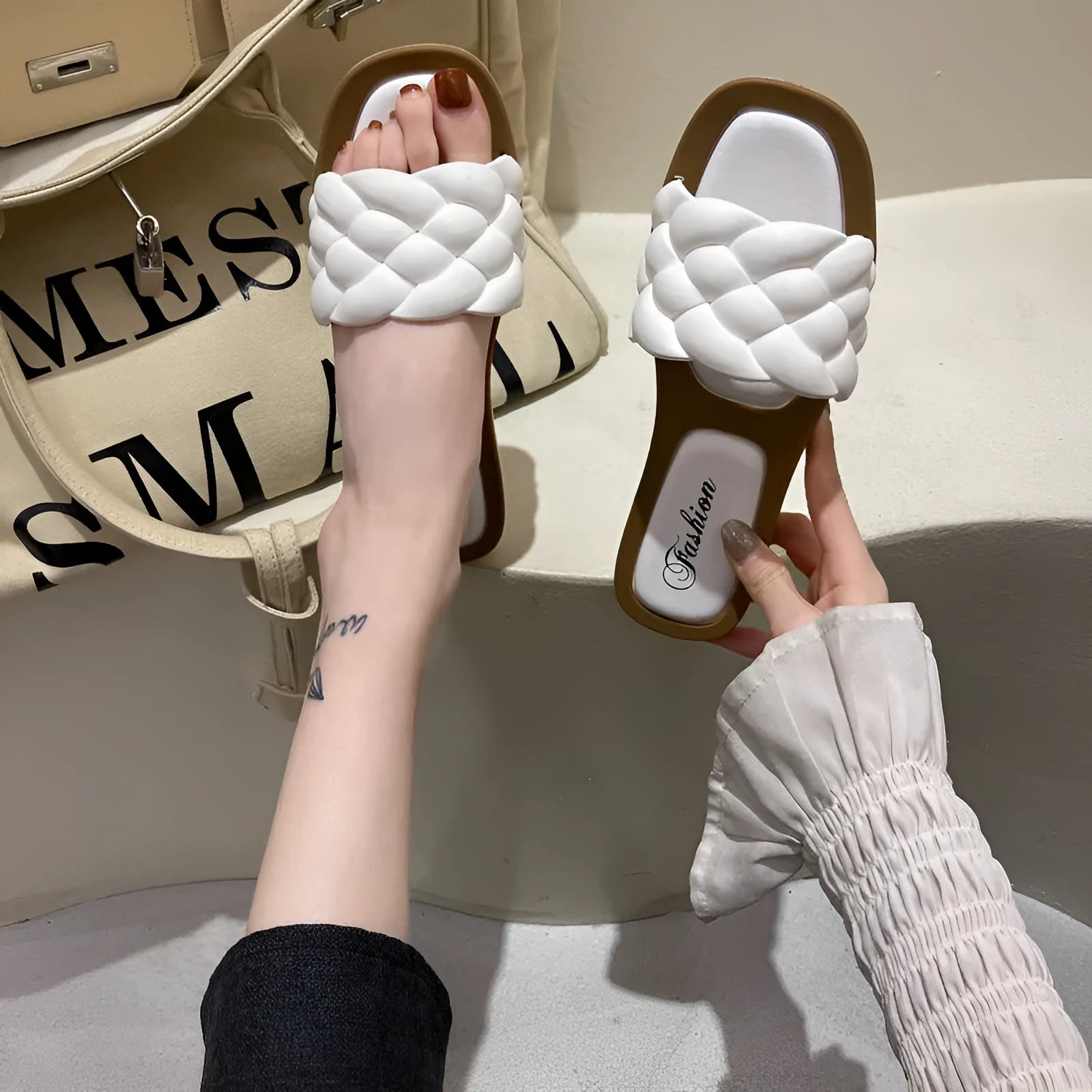 Women's plaid pattern PVC beach sandals with thick anti-skid sole in black, green, orange or white