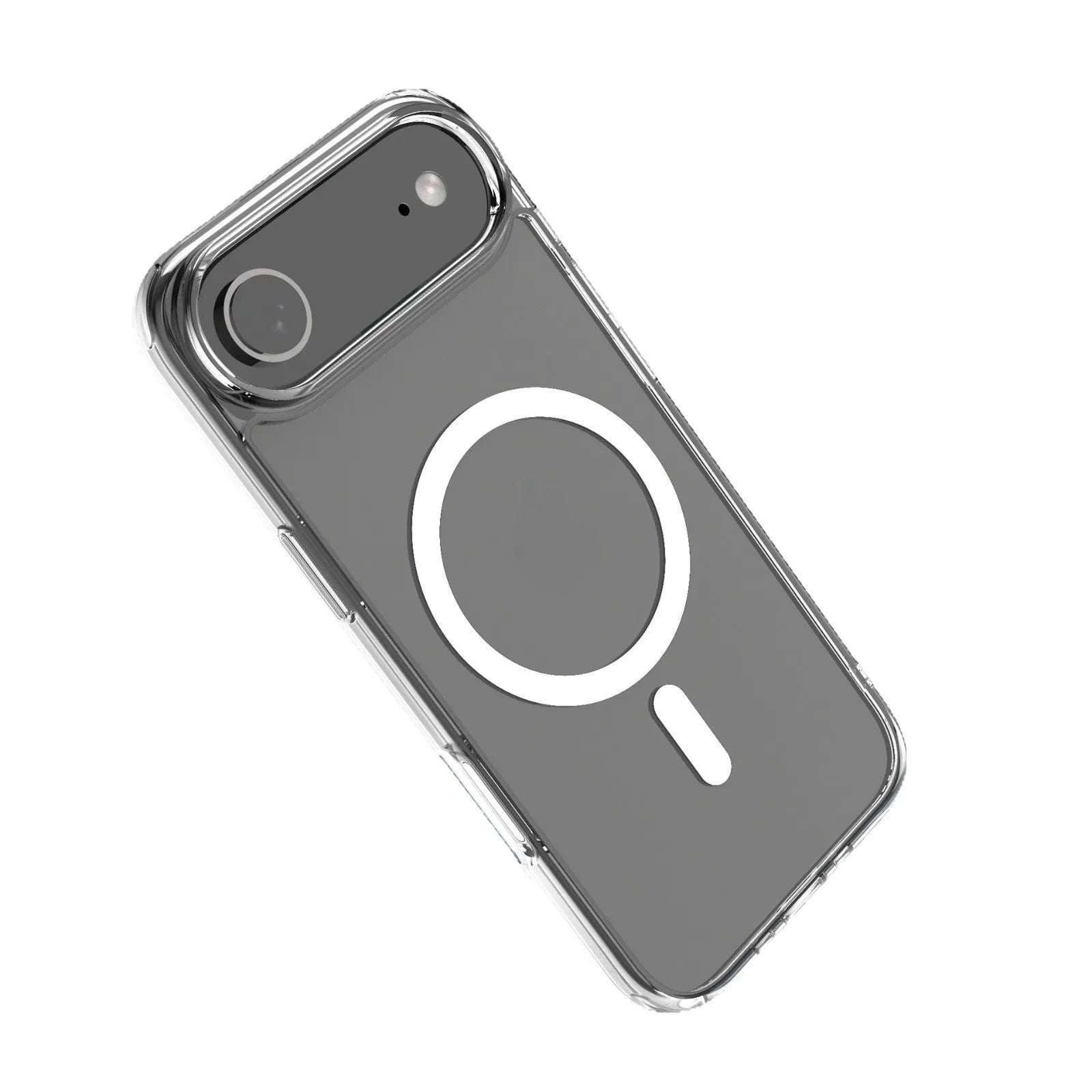 Transparent magnetic protection case for iPhone 17 series phones showing clear design with magnetic ring