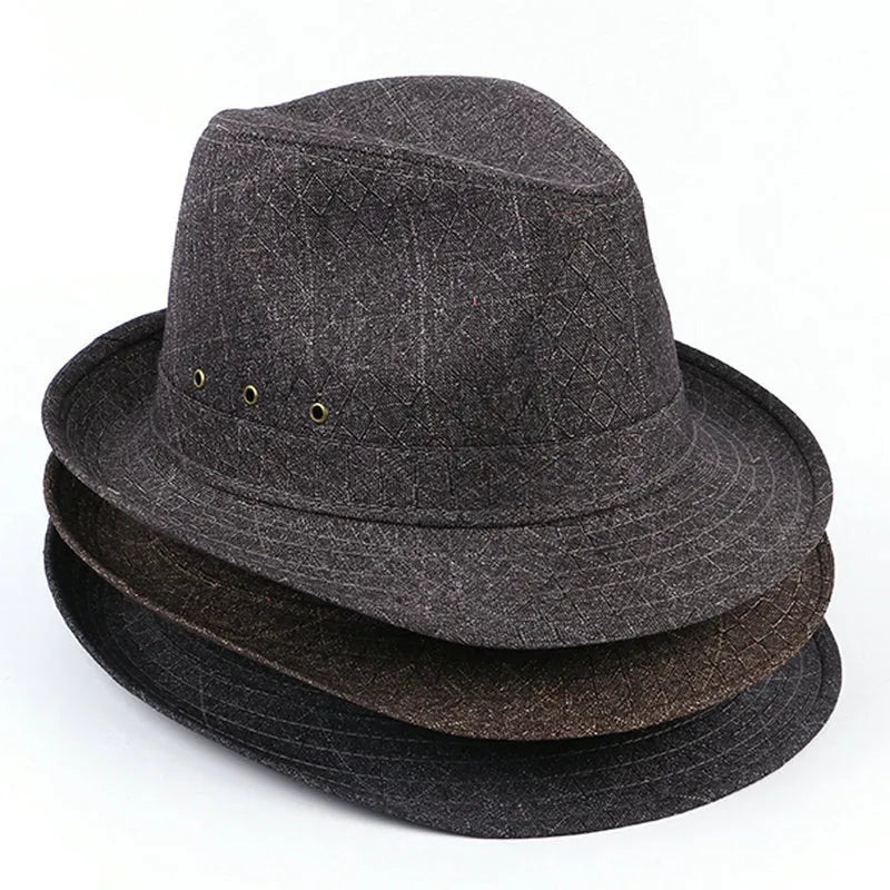 Men's fedora hat in suit material or linen available in sizes 57cm to 60cm circumference