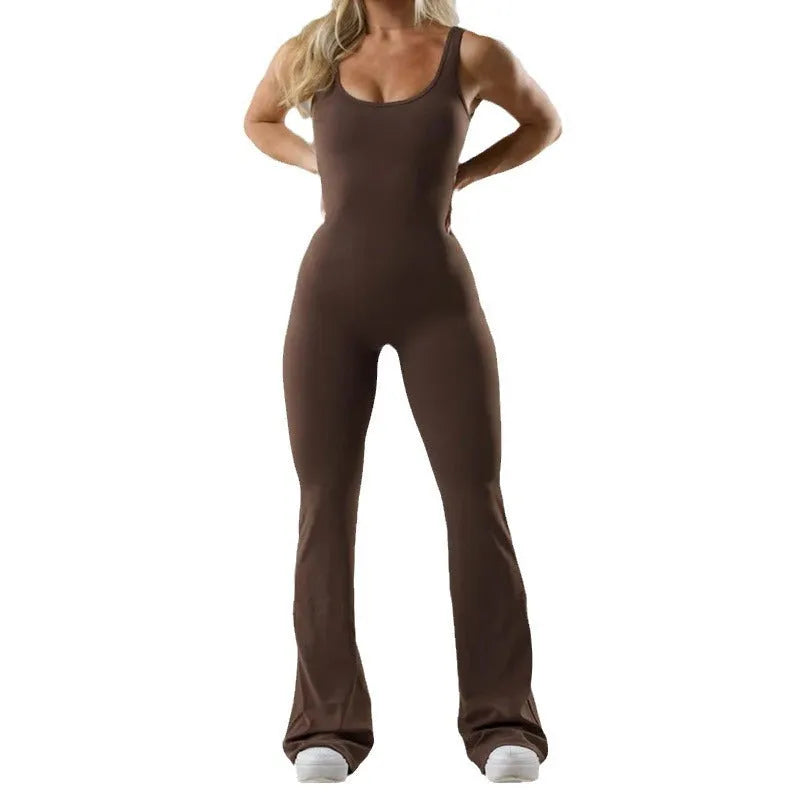 Women's black milk silk yoga bodysuit with seamless design and mid waist.