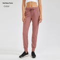 Women's high waist yoga pants in cotton blend fabric with drawstring waist in Belgian Blue colour